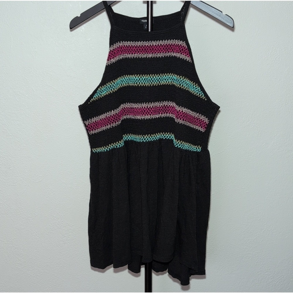 Torrid Embroidered Knit High Neck Sleeveless Tank Top Black Multicolor Plus 3
